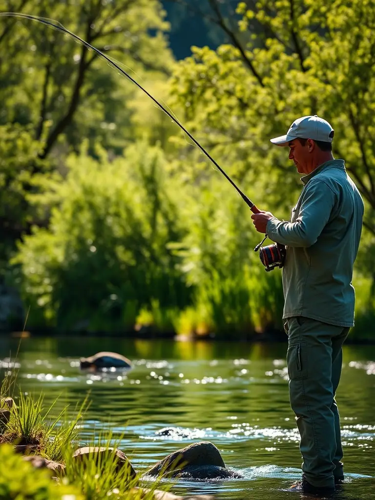A picture of a local angler participating in a fishing competition organized by LA TRUITE D'OBJAT, promoting community engagement and responsible angling.