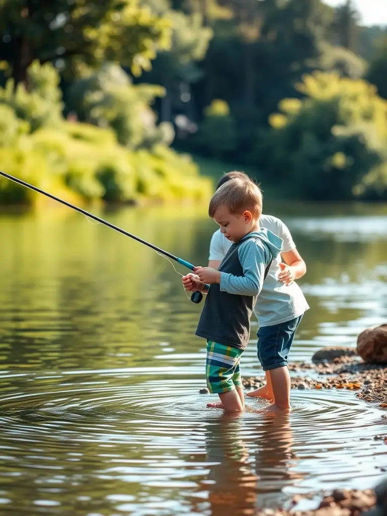 A photo showing a group of children participating in a fishing education workshop, learning about responsible angling and aquatic conservation.